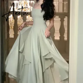 Aiertu French Elegant Ruffles White Midi Dresses Summer New Evening Party Women Clothes Fashion Sundress Birthday Ladies Dresses