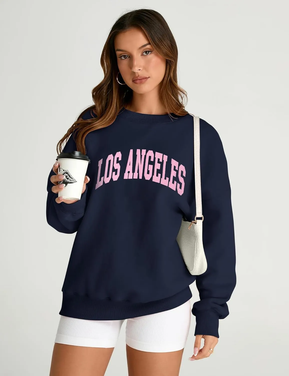 AKEWEI Women Oversized Sweatshirt Fall Outfits 2024 Teen Girl Clothes Graphic Crew Neck Preppy Fleece Pullover Tops