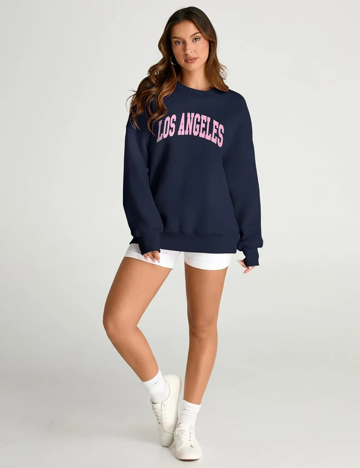 AKEWEI Women Oversized Sweatshirt Fall Outfits 2024 Teen Girl Clothes Graphic Crew Neck Preppy Fleece Pullover Tops