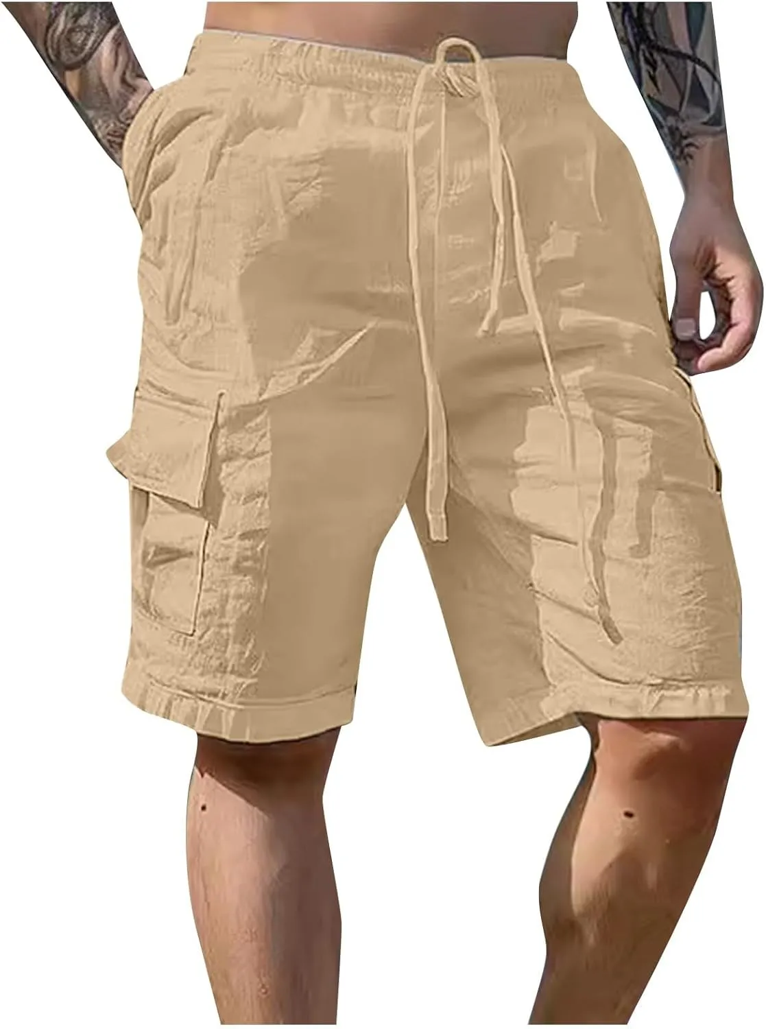 Alalaso Mens Cotton Linen Shorts Casual Drawstring 5.5Inch Stretch Workout Shorts Casual Suitable for Yoga Golf Shorts