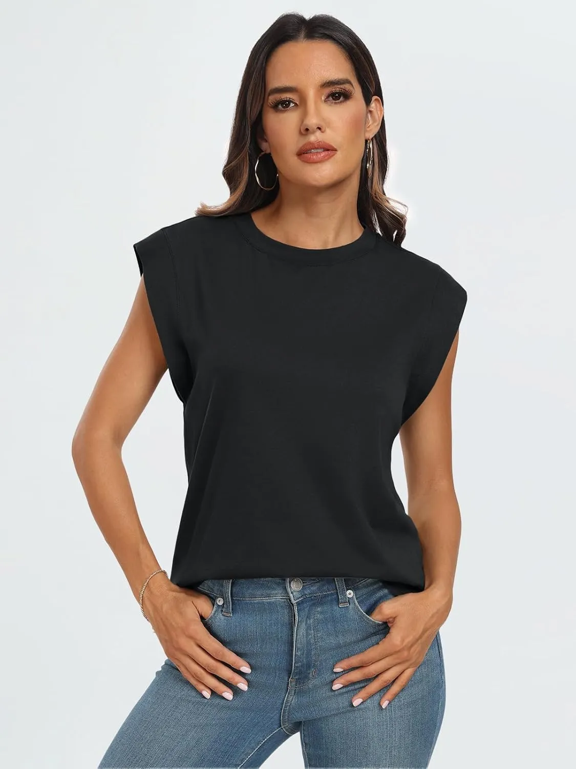 AUTOMET Women's Sleeveless Summer Tank Tops Casual Trendy T Shirts Basic Trendy Cap Sleeve Oversized Tee