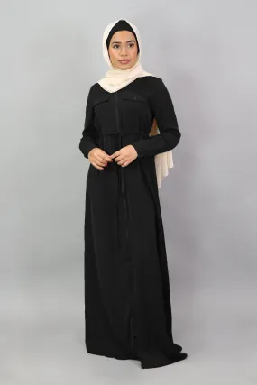 Black Deluxe Soft Zipper-Down Maxi Dress