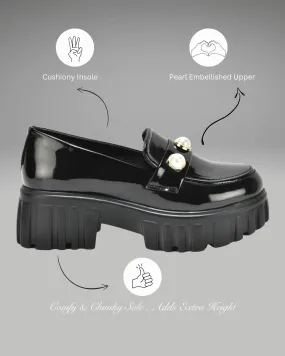 Black Slip-on Pearl Embellished Loafer
