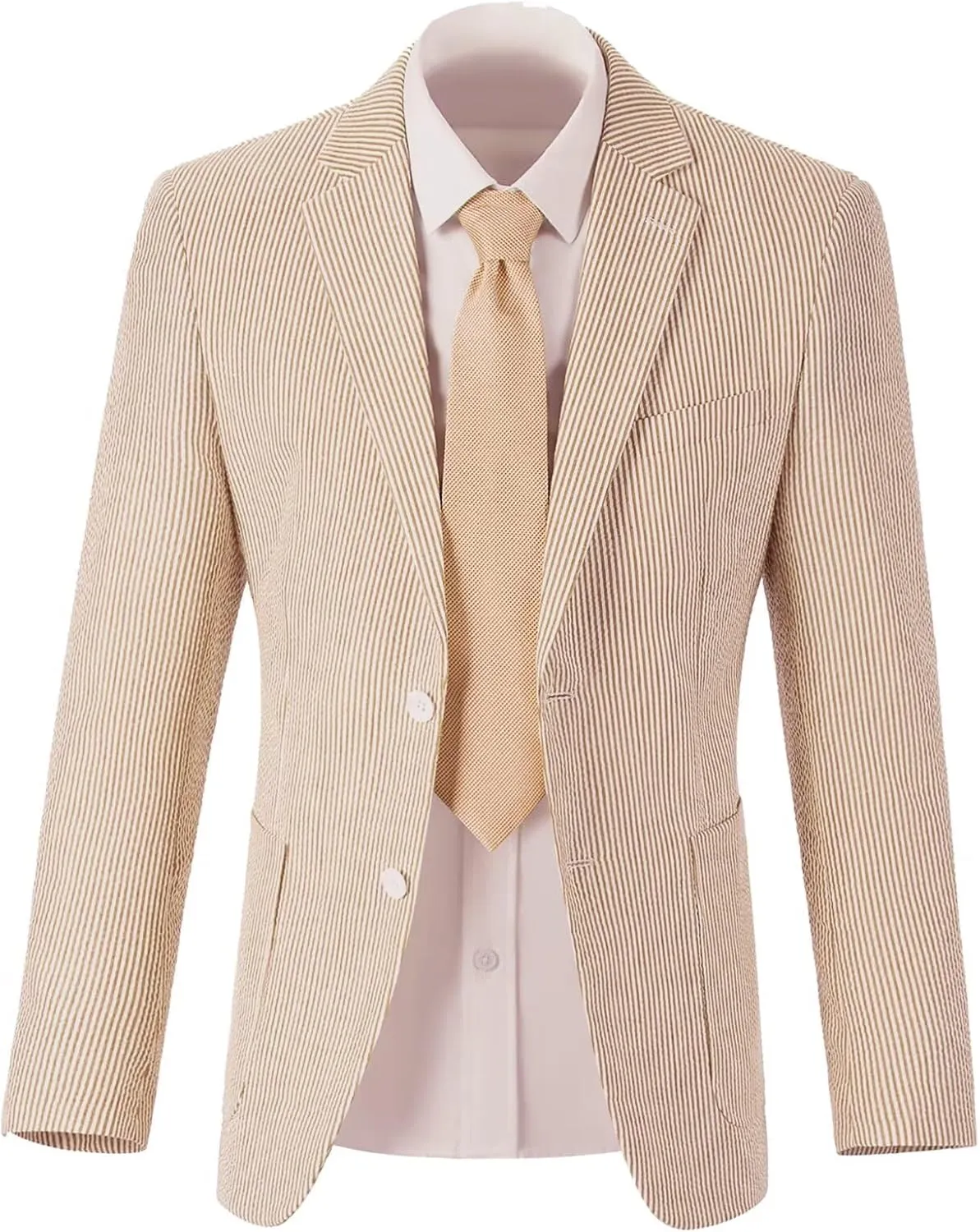Boys Seersucker Blazer Lightweight Breathable Jacket Striped Boy Summer Beach Ring Bearer Sport Coat for Wedding Travel