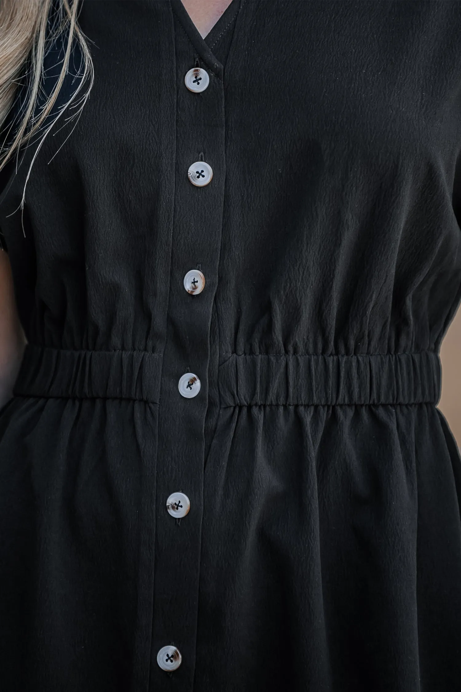 Buttoned V-Neck Midi Dress