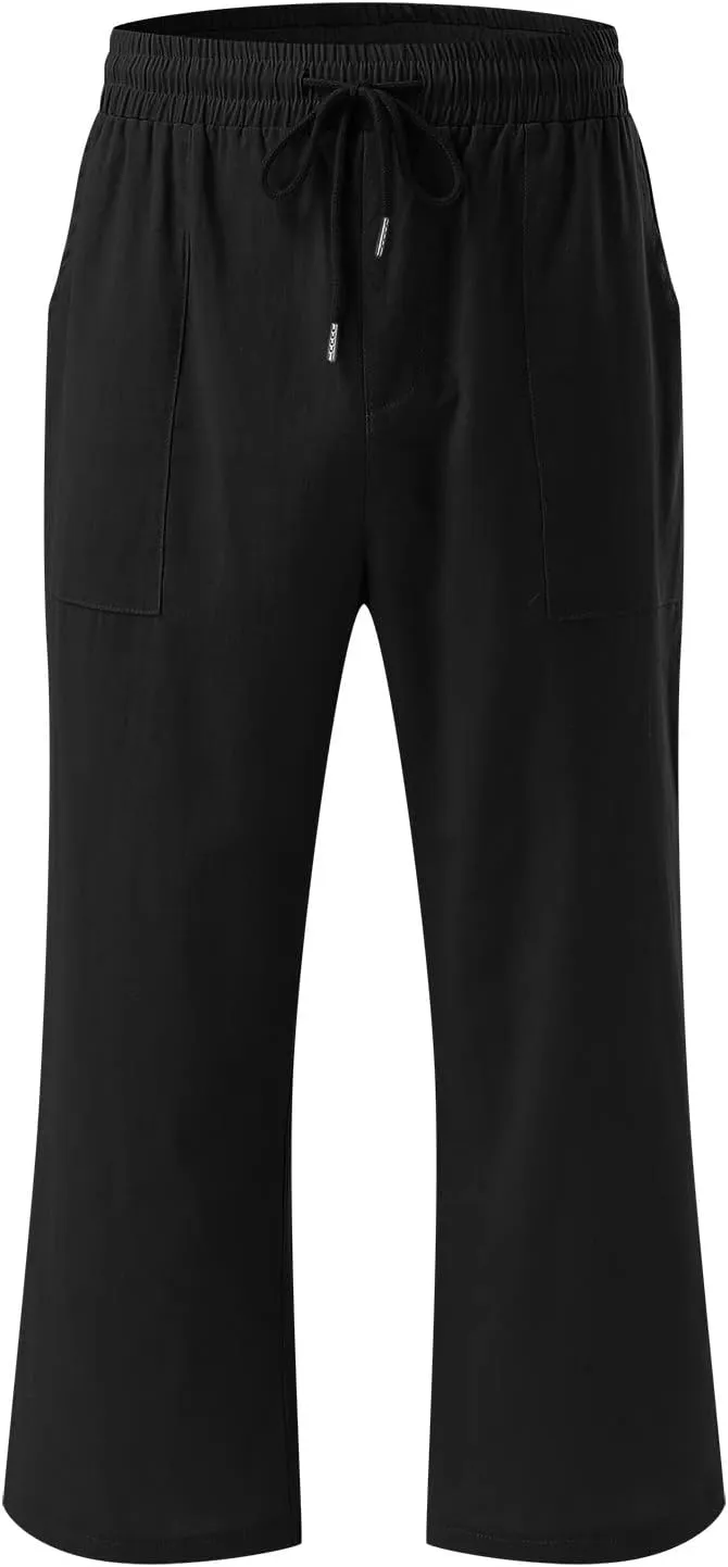 Capri Pants for Women Elegant Summer 2024 Drawstring Elastic High Waist Linen Pants Wide Leg Lounge Trendy