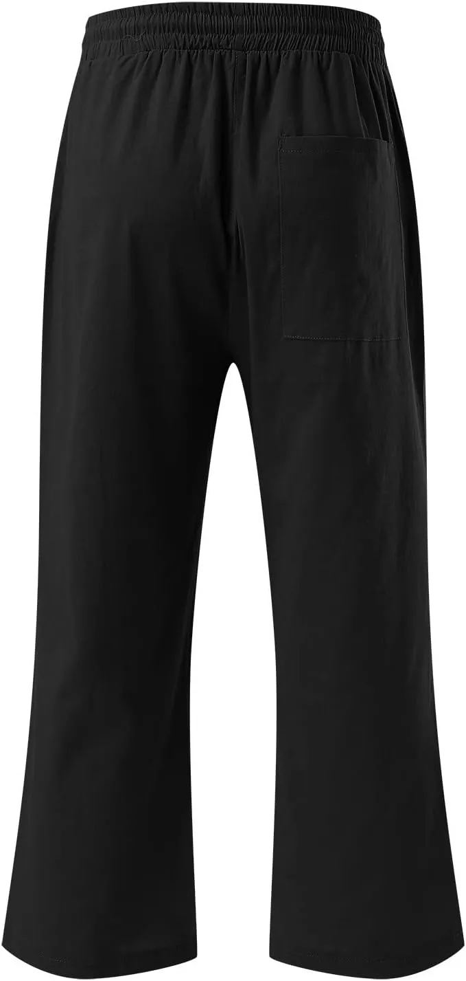 Capri Pants for Women Elegant Summer 2024 Drawstring Elastic High Waist Linen Pants Wide Leg Lounge Trendy