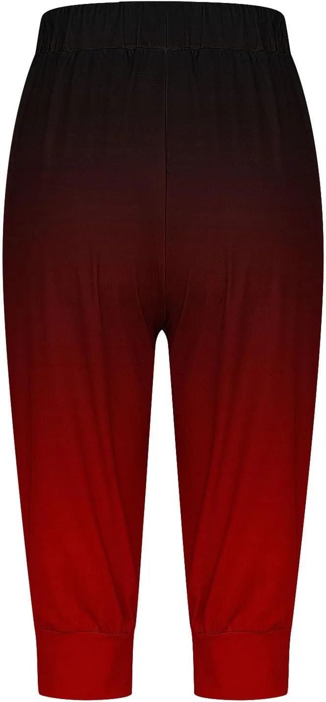Capri Sweatpants for Women Gym Workout Yoga Jogger Capris High Waisted Draw Hiking Running Crop Pants with Pockets
