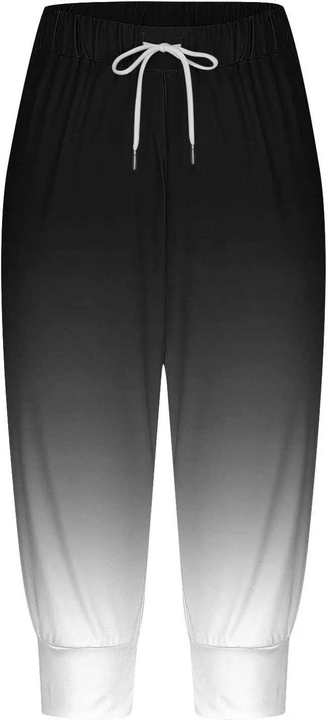Capri Sweatpants for Women Gym Workout Yoga Jogger Capris High Waisted Draw Hiking Running Crop Pants with Pockets
