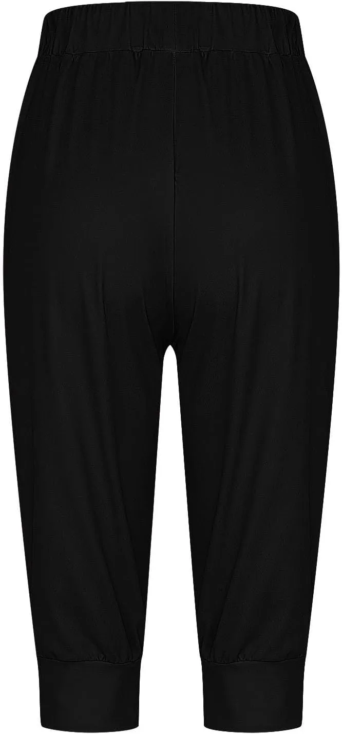 Capri Sweatpants for Women Gym Workout Yoga Jogger Capris High Waisted Draw Hiking Running Crop Pants with Pockets