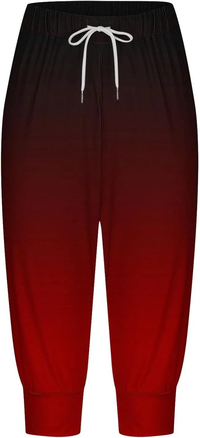 Capri Sweatpants for Women Gym Workout Yoga Jogger Capris High Waisted Draw Hiking Running Crop Pants with Pockets