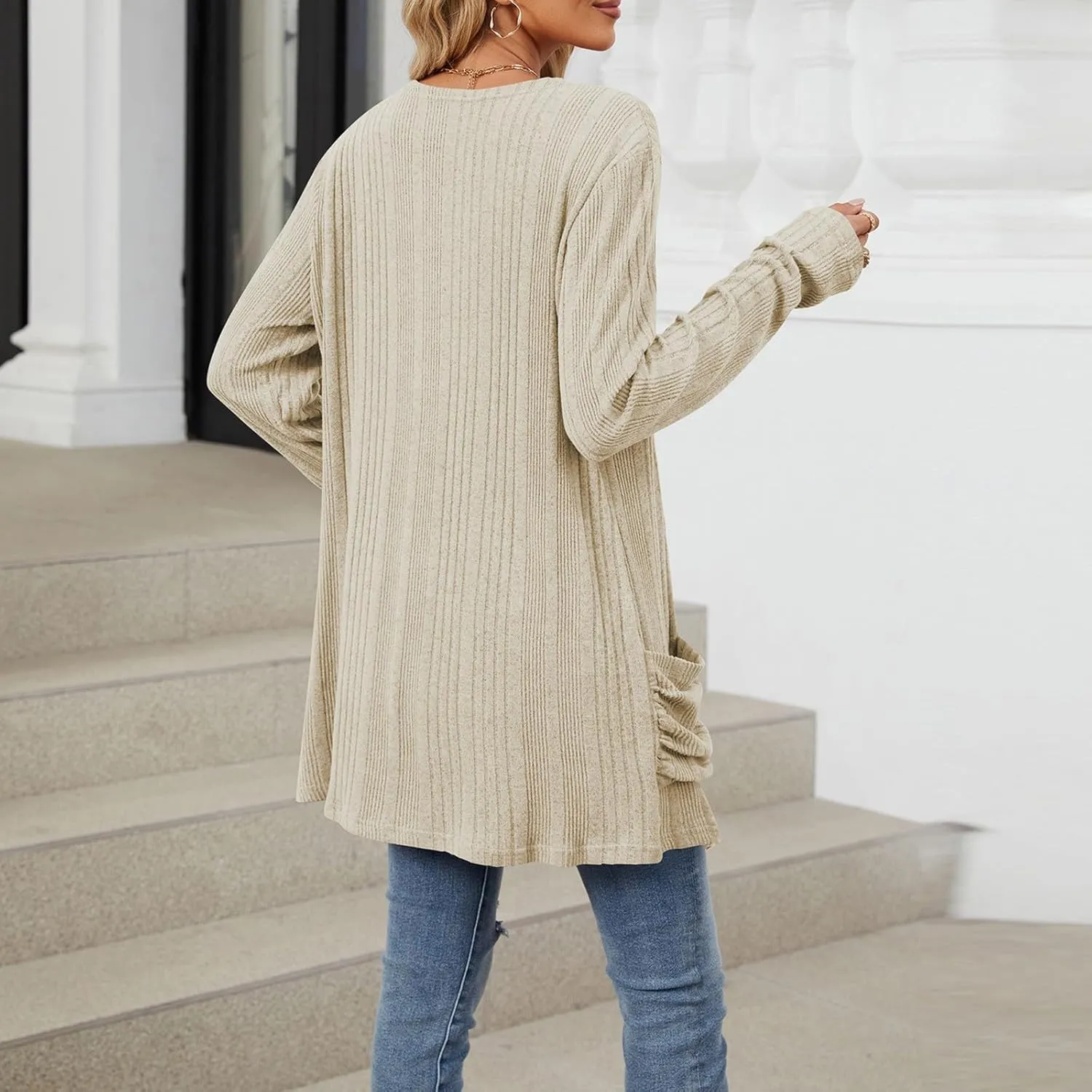 Cardigan Sweaters for Women 2024 Fall Open Front Knit Cardigan Breathable Soft Drape Duster Lightweight Ladies Coat