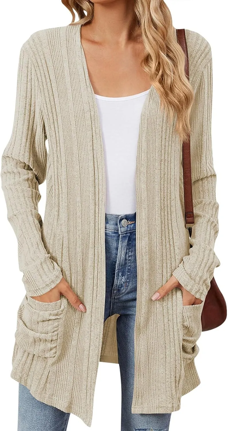 Cardigan Sweaters for Women 2024 Fall Open Front Knit Cardigan Breathable Soft Drape Duster Lightweight Ladies Coat