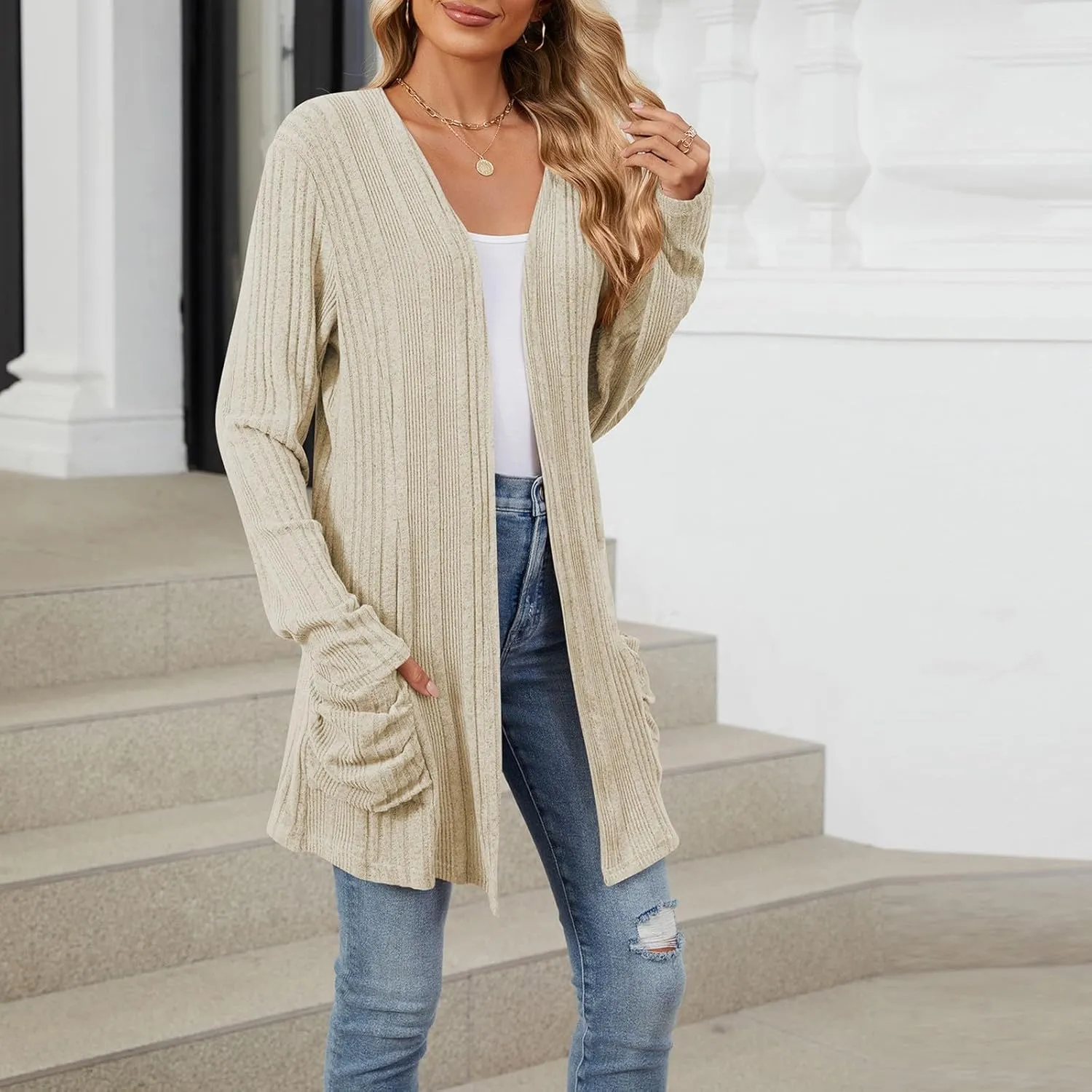 Cardigan Sweaters for Women 2024 Fall Open Front Knit Cardigan Breathable Soft Drape Duster Lightweight Ladies Coat
