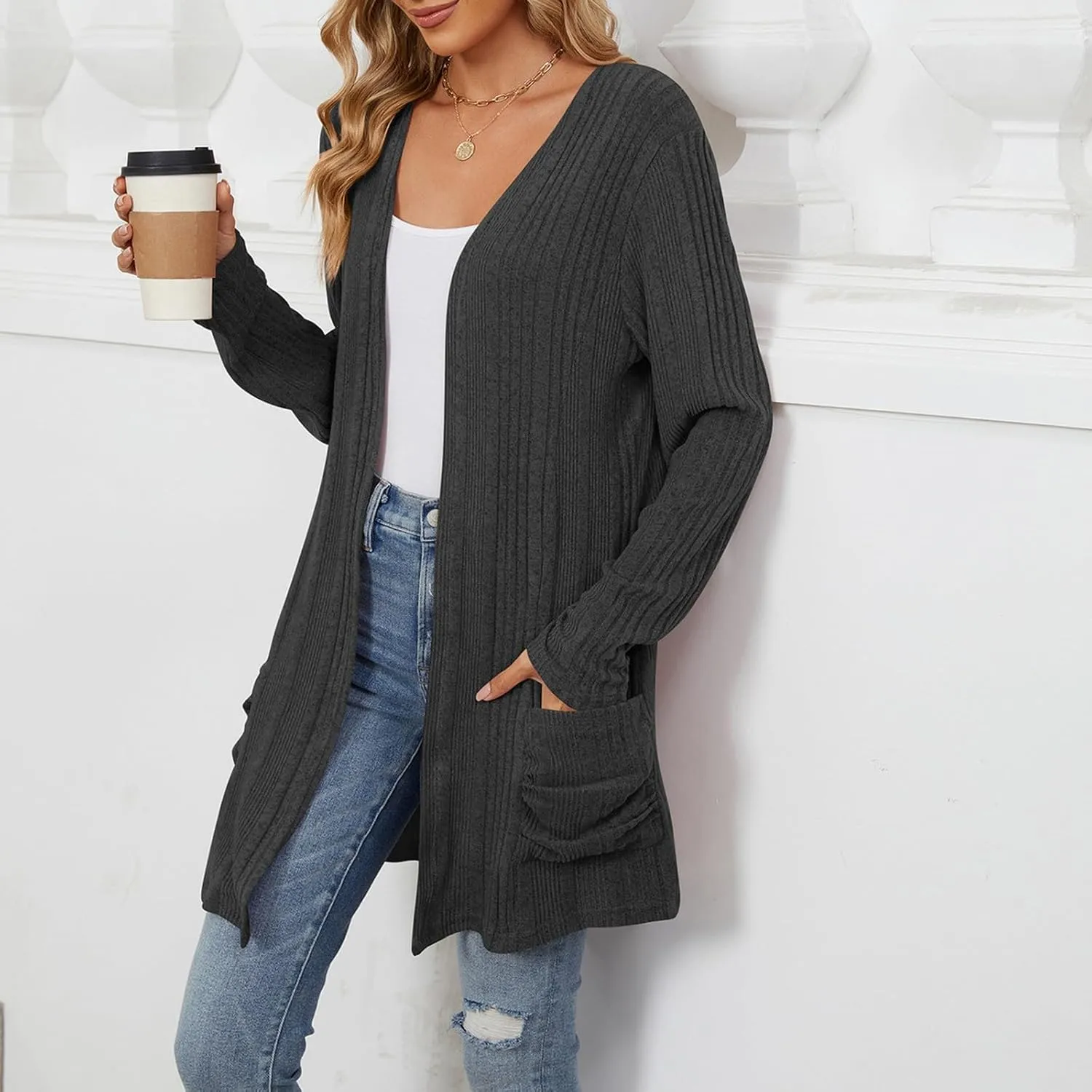 Cardigan Sweaters for Women 2024 Fall Open Front Knit Cardigan Breathable Soft Drape Duster Lightweight Ladies Coat