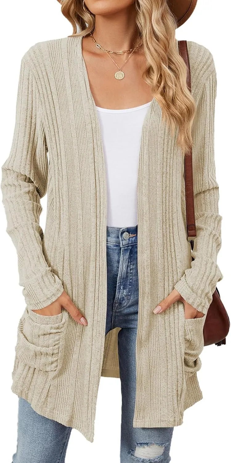 Cardigan Sweaters for Women 2024 Fall Open Front Knit Cardigan Breathable Soft Drape Duster Lightweight Ladies Coat