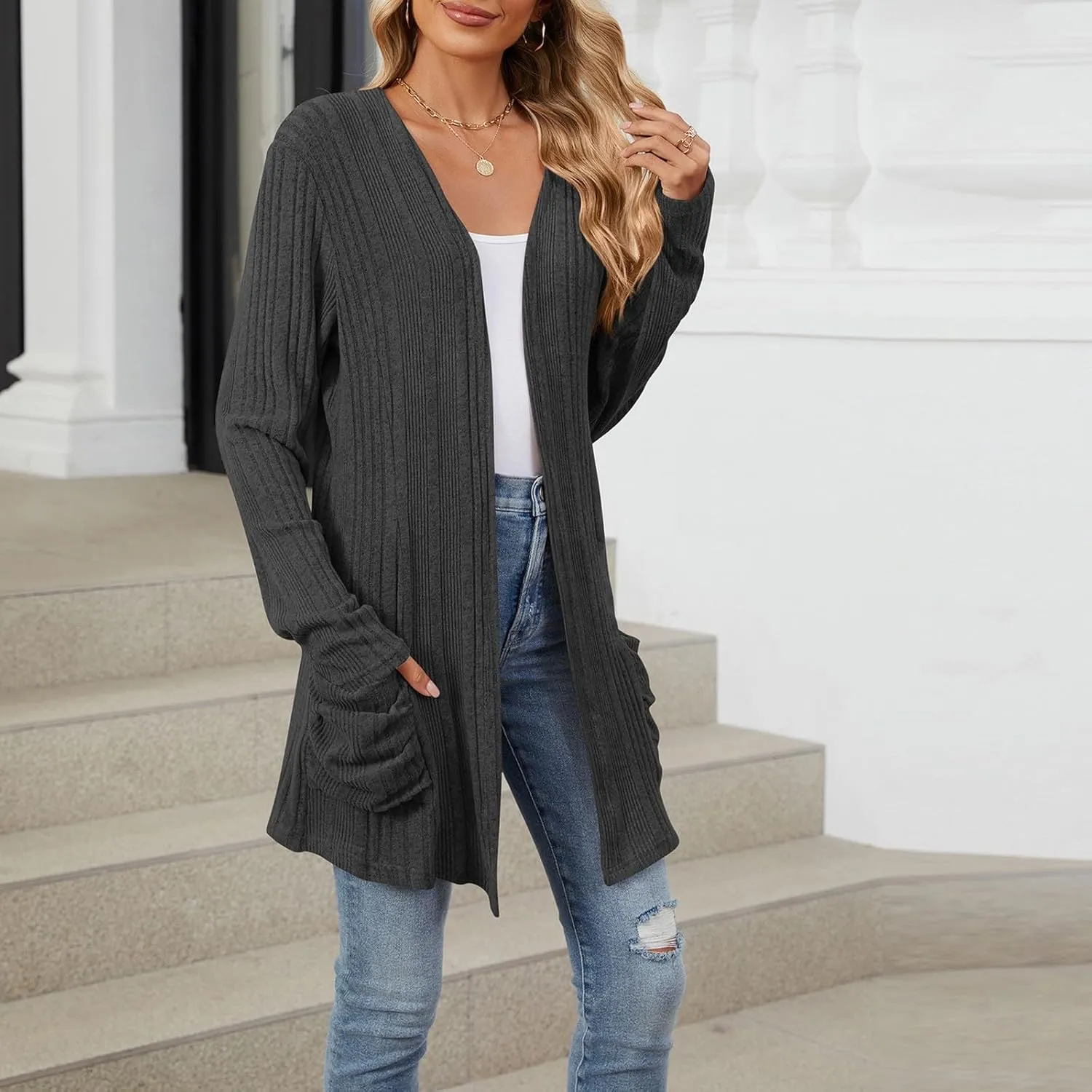 Cardigan Sweaters for Women 2024 Fall Open Front Knit Cardigan Breathable Soft Drape Duster Lightweight Ladies Coat