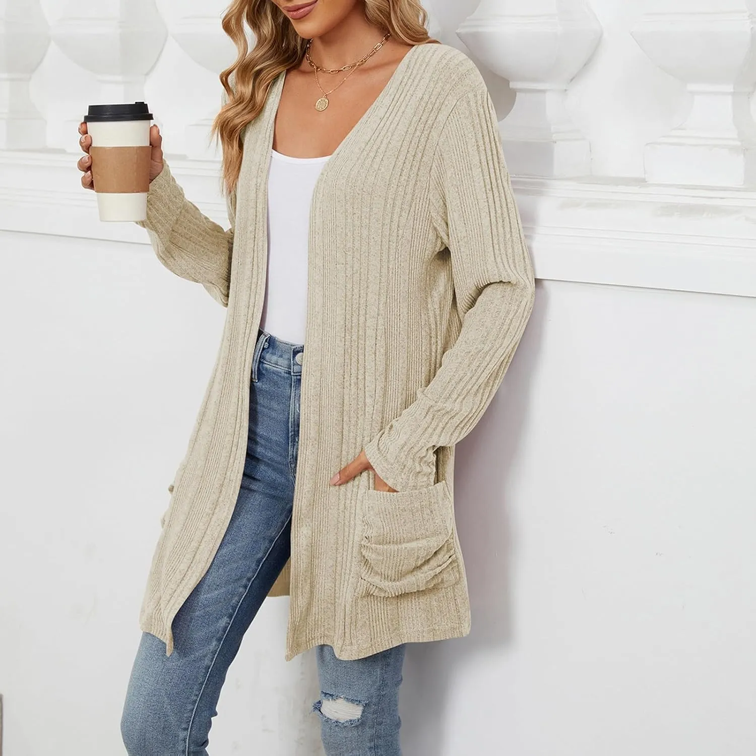Cardigan Sweaters for Women 2024 Fall Open Front Knit Cardigan Breathable Soft Drape Duster Lightweight Ladies Coat