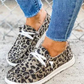 Chicvane Leopard Print Lace Up Flat Loafers