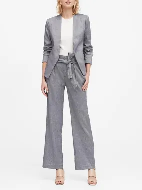 Collarless Linen-Cotton Blazer in Navy