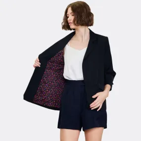 Eco-Friendly Recycled Poly Shirred Long Sleeve Blazer (Black)