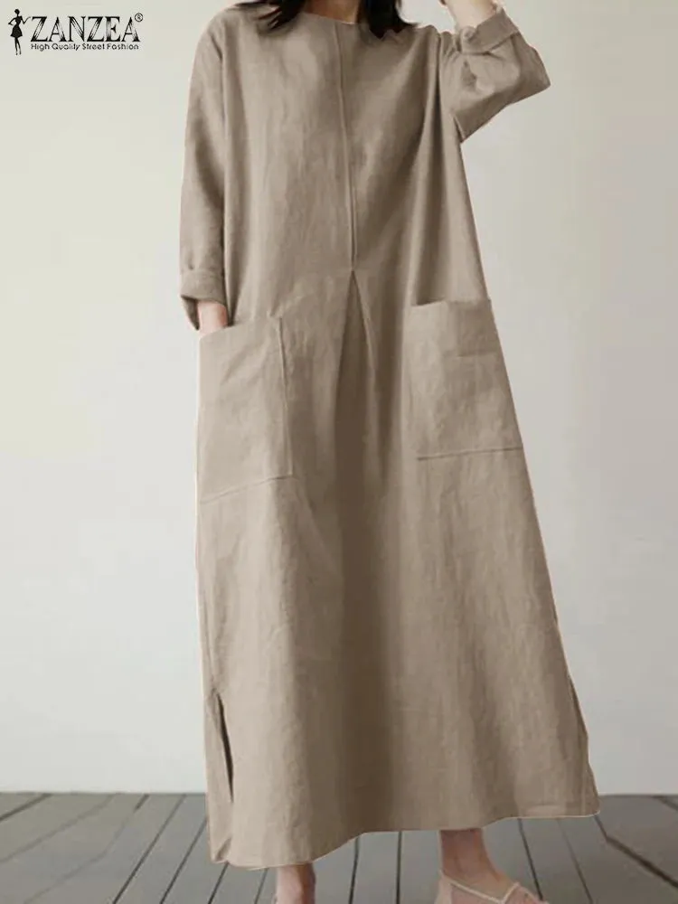 Elegant Dress O-Neck 3/4 Sleeved Solid Dresses Oversized