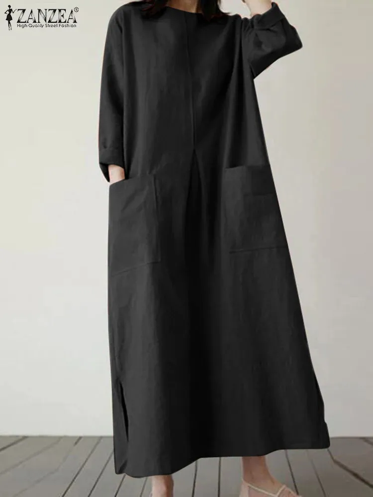 Elegant Dress O-Neck 3/4 Sleeved Solid Dresses Oversized