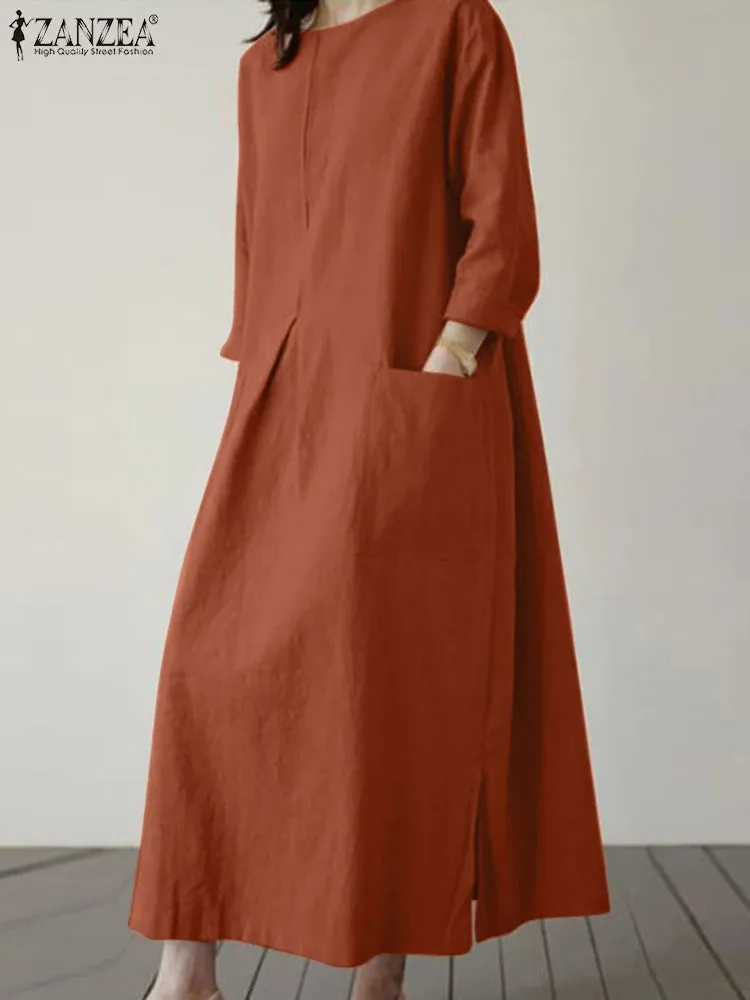 Elegant Dress O-Neck 3/4 Sleeved Solid Dresses Oversized