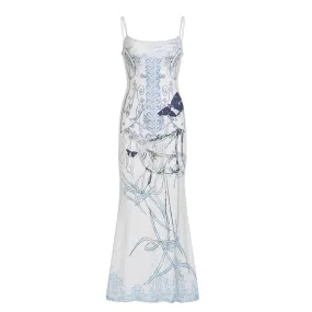 Fashion Graphic Printed Summer Long Dress Party Elegant Spaghetti Strap Sundress Maxi Vintage Female Dresses Outfits