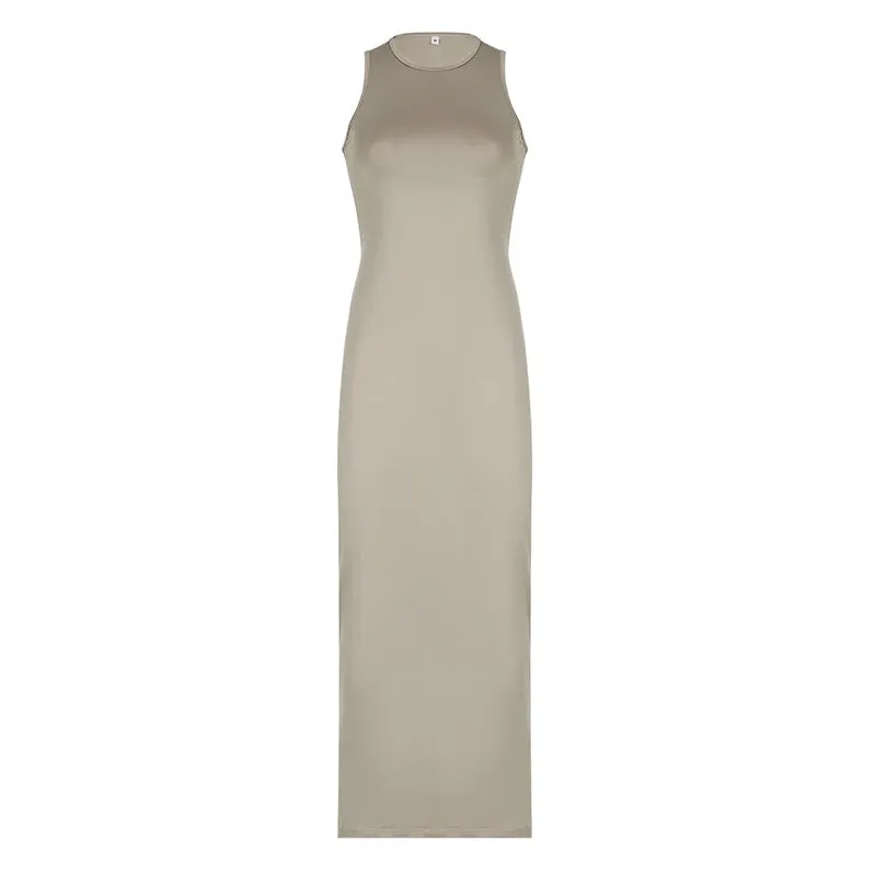Fashion Solid Elegant Pink Long Dress Ladies Bodycon Sleeveless Sundress Basic Holidays Casual All-Match Summer Dress