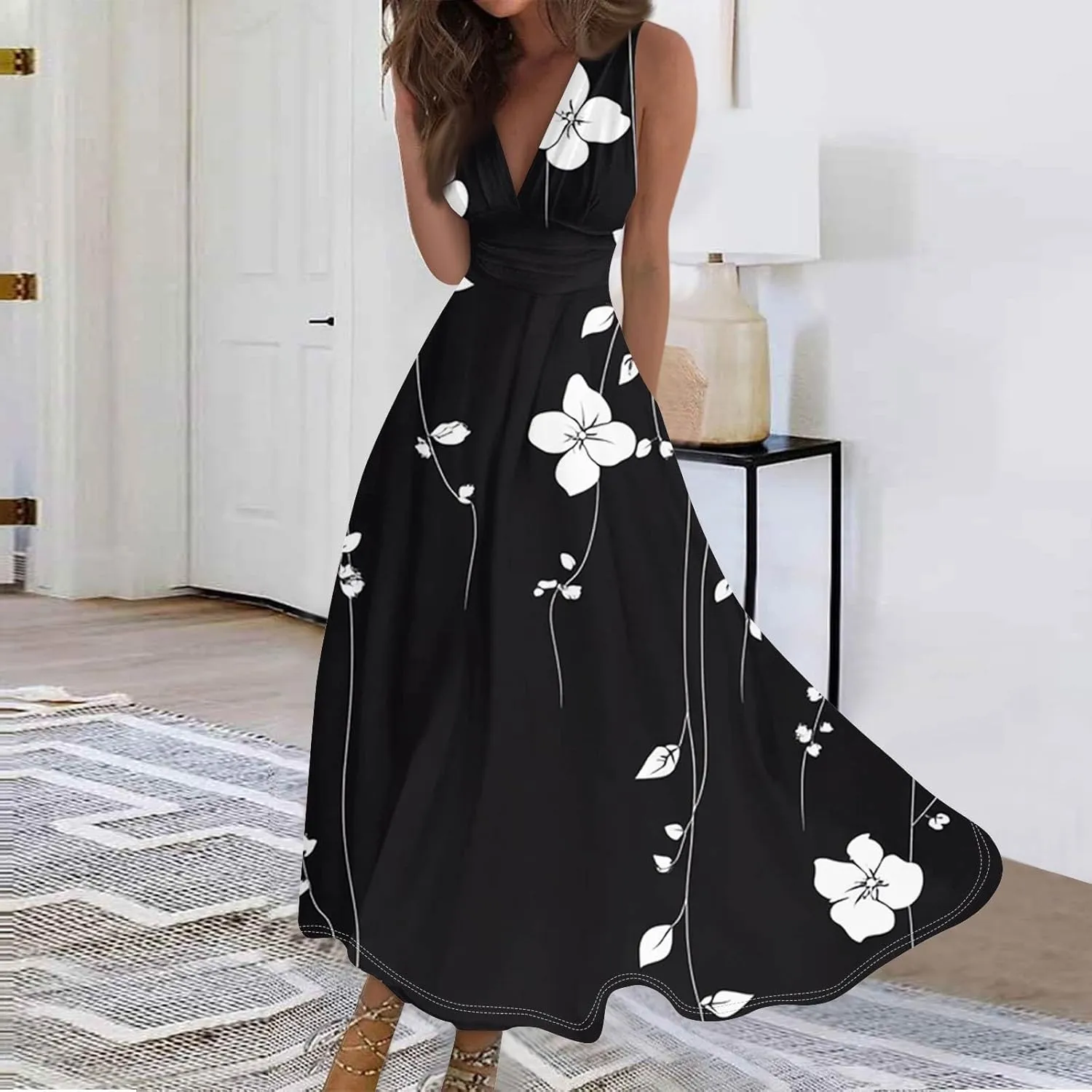 Floral Womens Dresses, Boho Bohemian 2025 Vacation Elegant Flowy Long Sundress