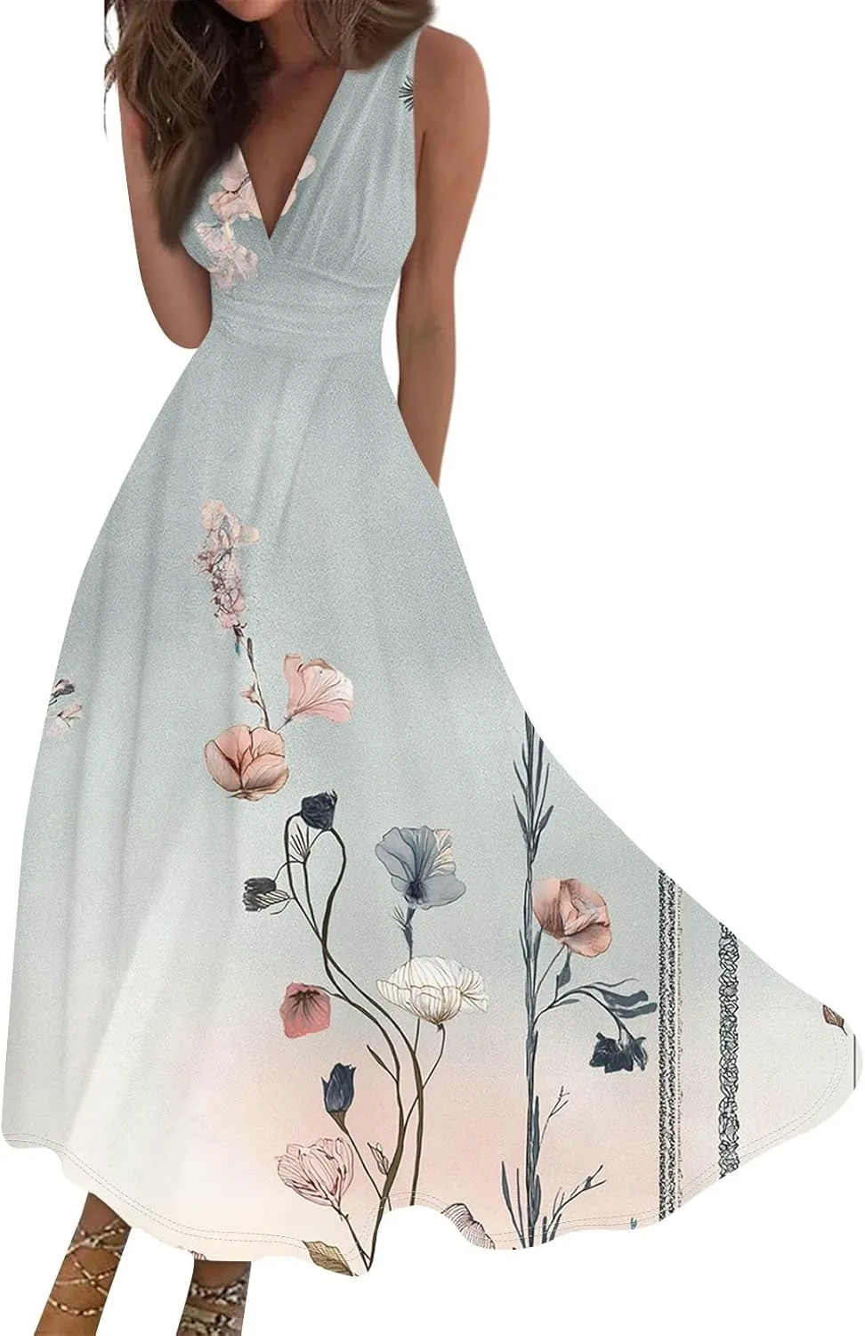 Floral Womens Dresses, Boho Bohemian 2025 Vacation Elegant Flowy Long Sundress