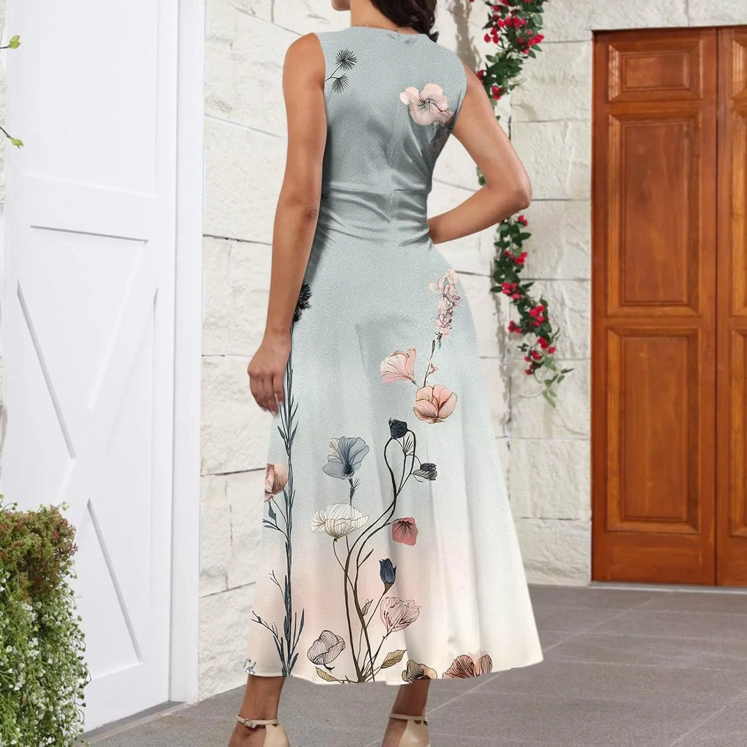 Floral Womens Dresses, Boho Bohemian 2025 Vacation Elegant Flowy Long Sundress