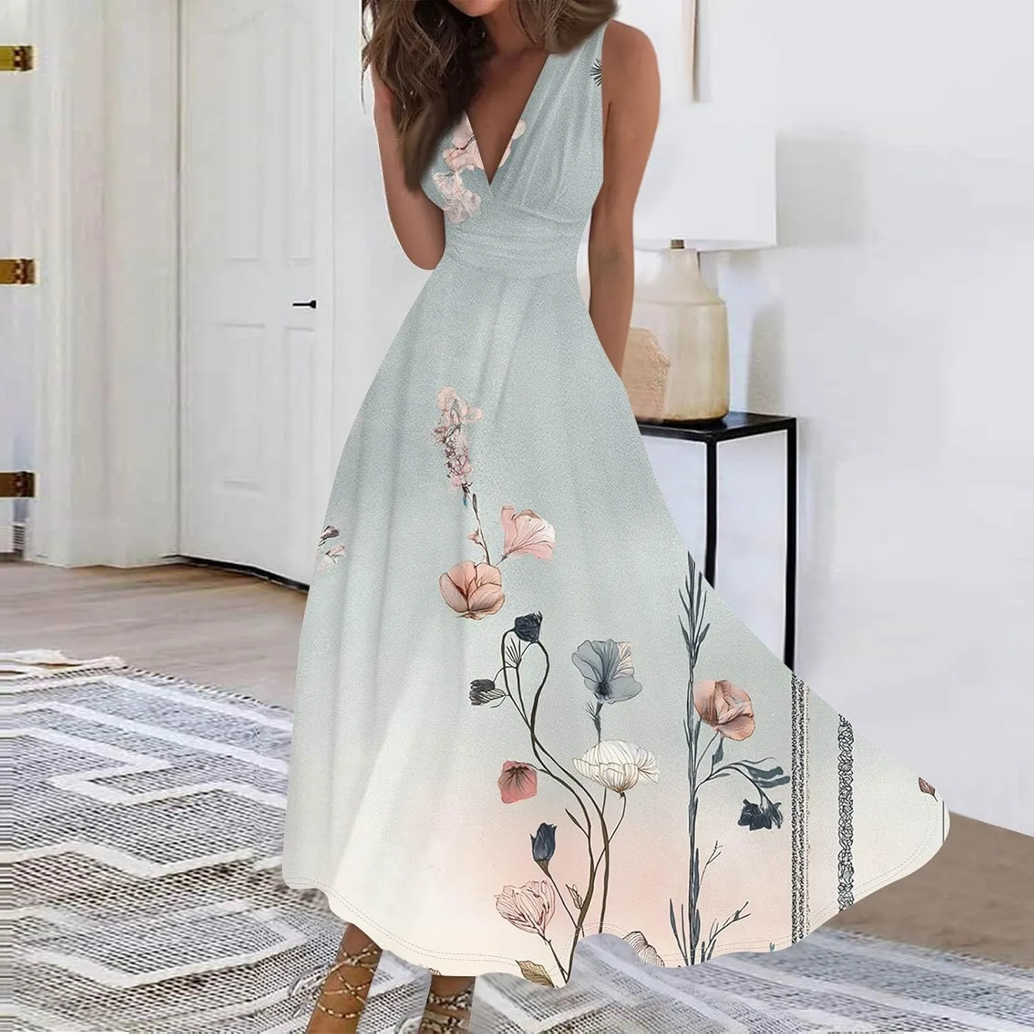 Floral Womens Dresses, Boho Bohemian 2025 Vacation Elegant Flowy Long Sundress