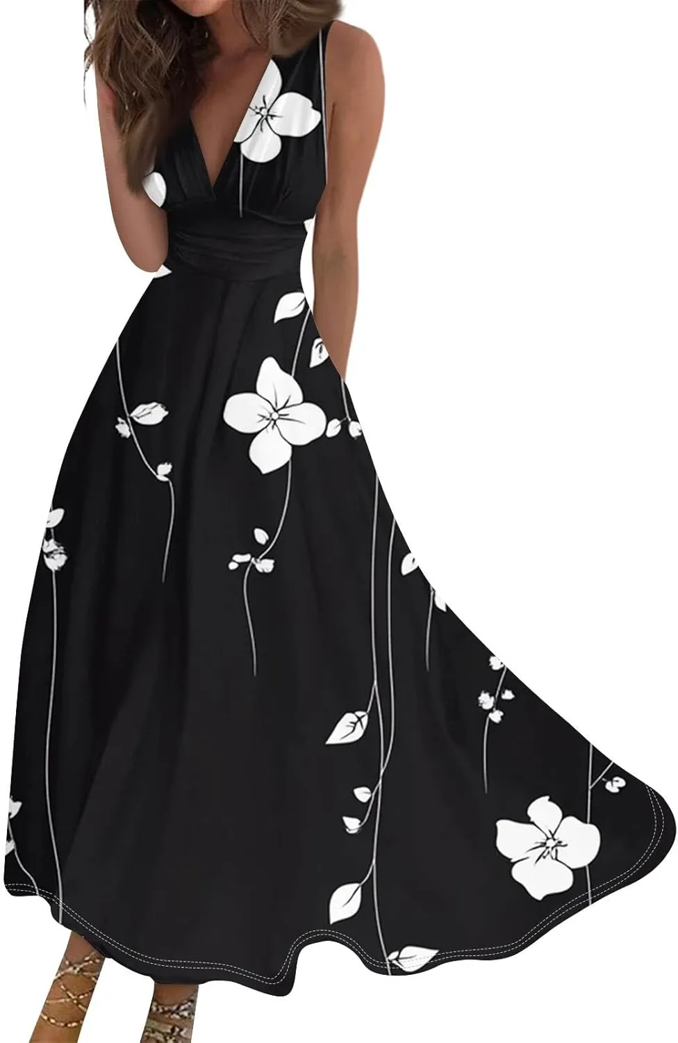 Floral Womens Dresses, Boho Bohemian 2025 Vacation Elegant Flowy Long Sundress