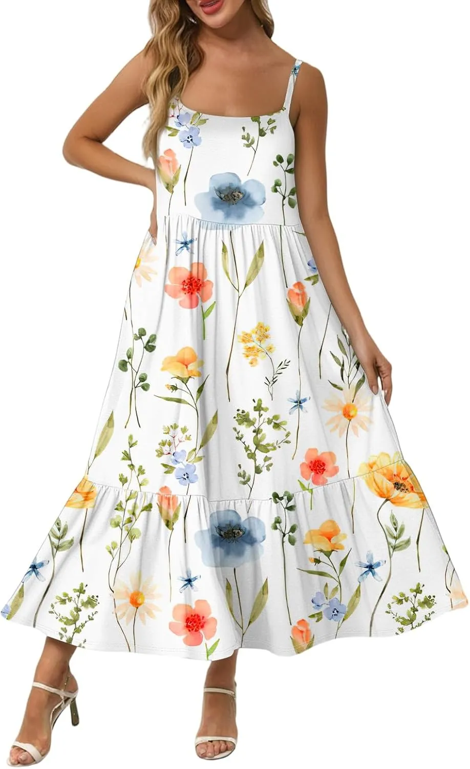 Flowy Summer Dress, Trendy Vacation Beach Casual Elegant Midi Womens Sundress