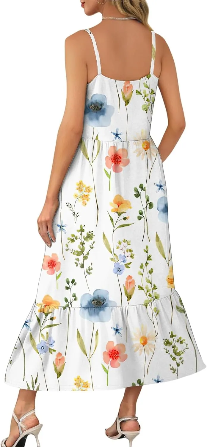 Flowy Summer Dress, Trendy Vacation Beach Casual Elegant Midi Womens Sundress