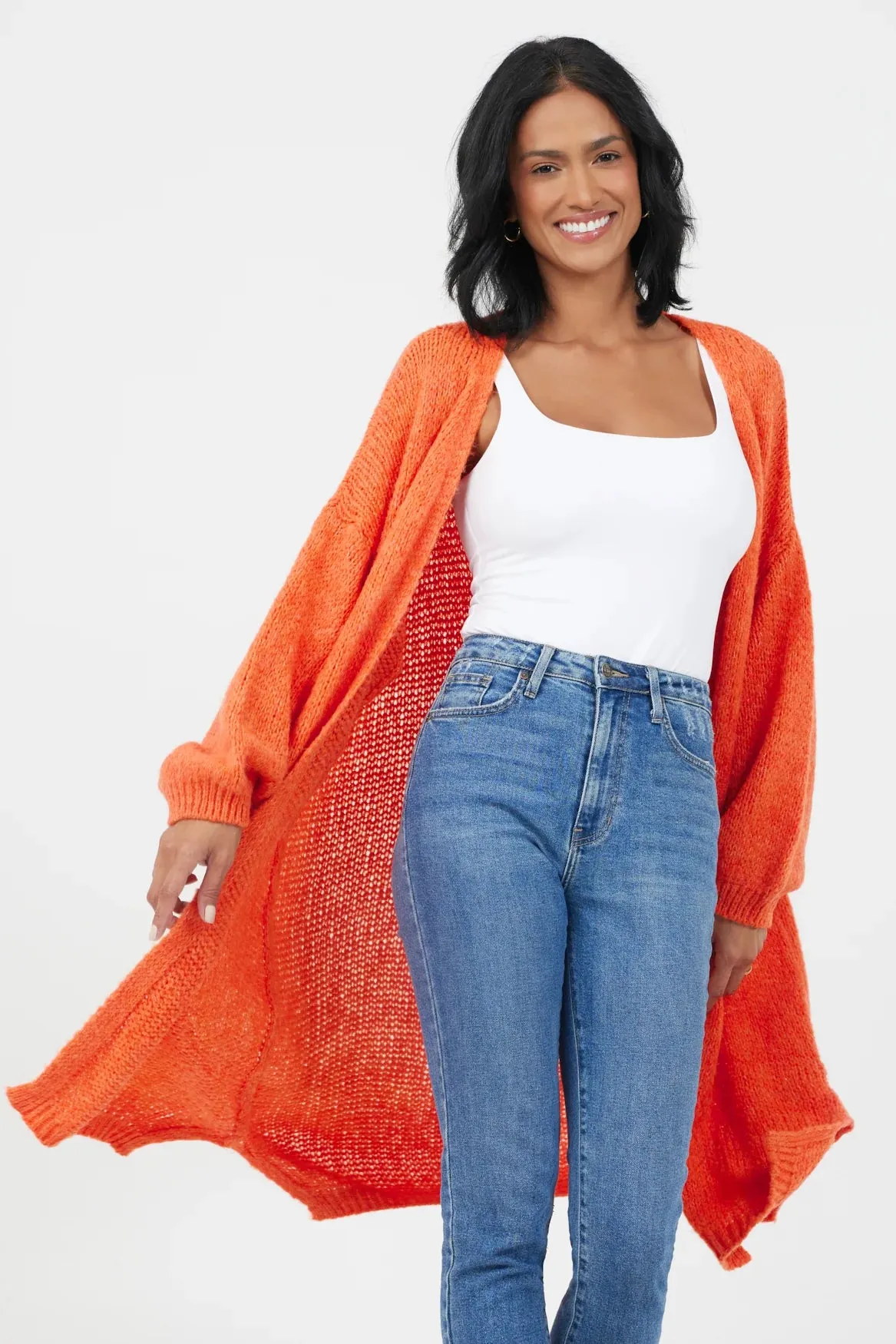 Franca Soft Knit Long Cardigan- Tangerine