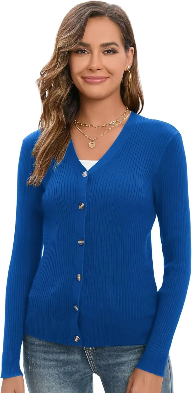 GRACE KARIN Women's Button Up V Neck Long Sleeve Soft Basic Knit Cardigan Sweater