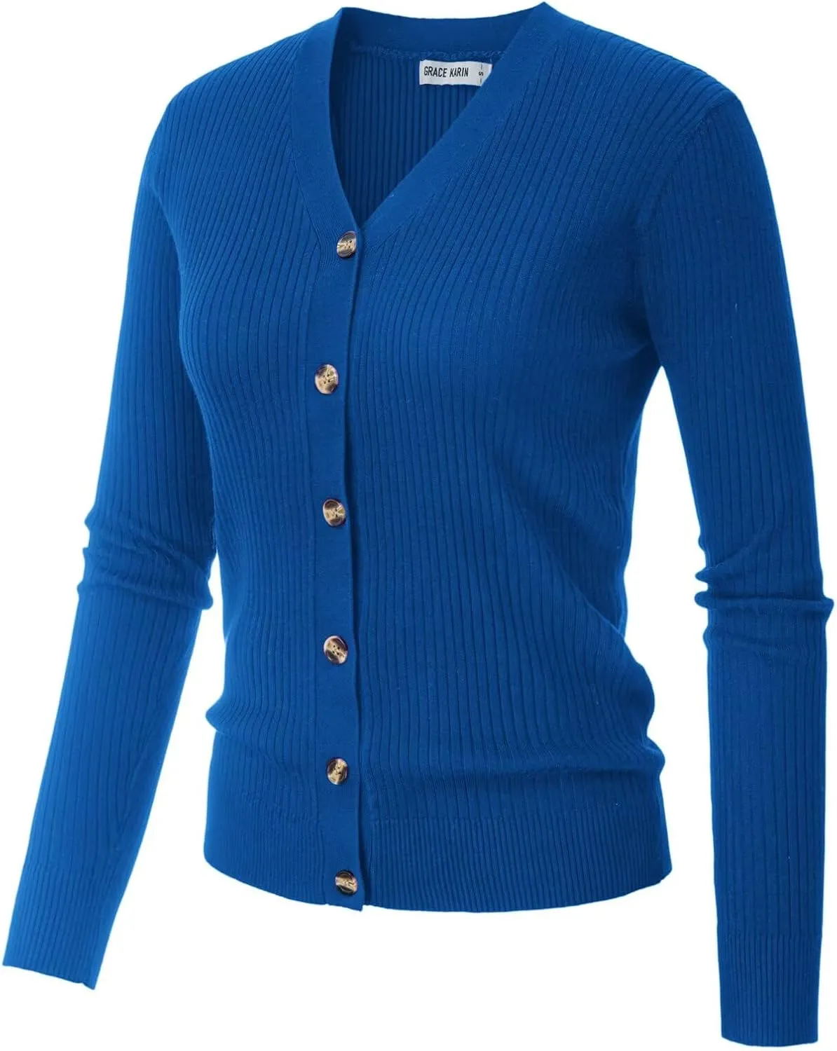 GRACE KARIN Women's Button Up V Neck Long Sleeve Soft Basic Knit Cardigan Sweater