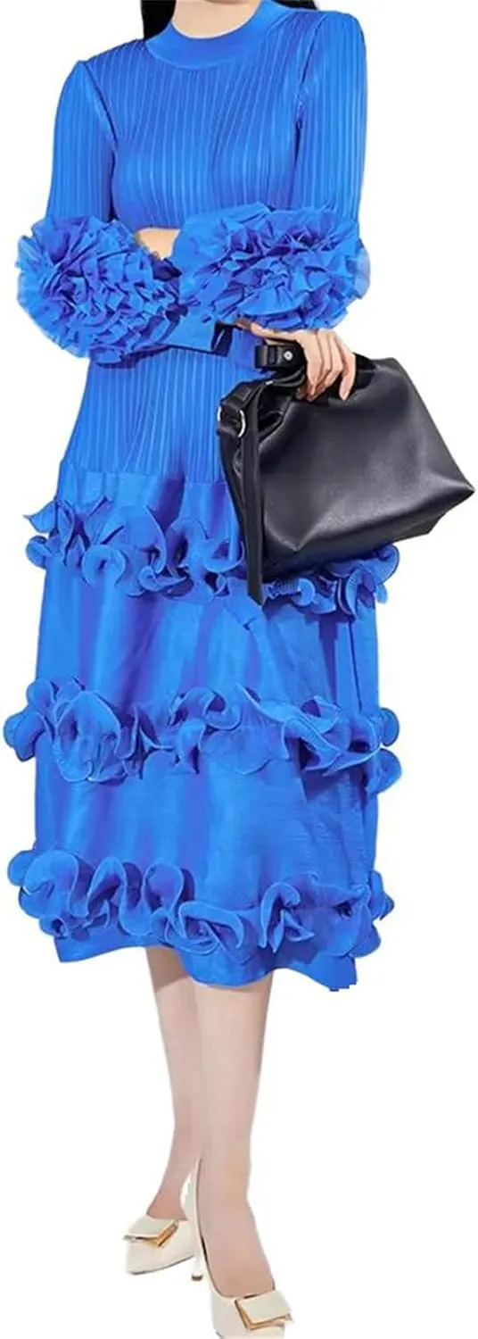 GUOYUXIAO Women's Dress Pleated Elegant Round Neck Sleeveless Skirt