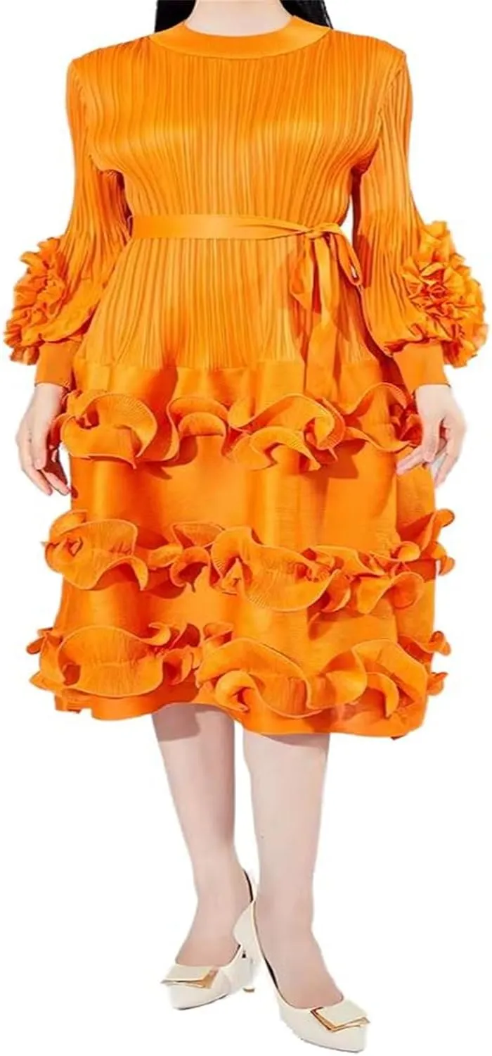 GUOYUXIAO Women's Dress Pleated Elegant Round Neck Sleeveless Skirt