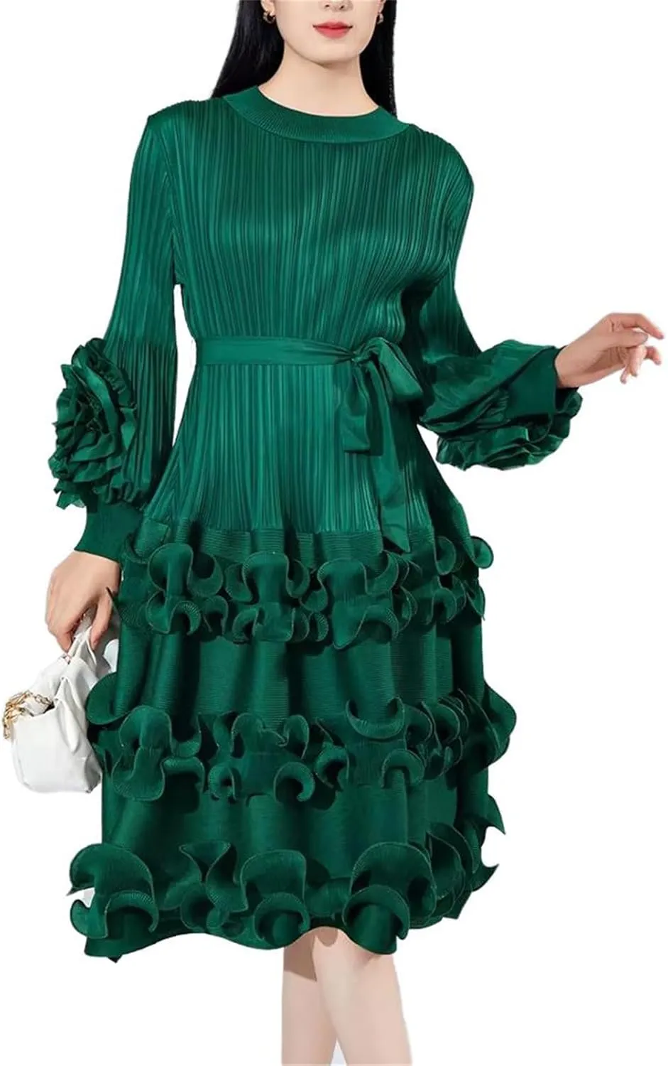 GUOYUXIAO Women's Dress Pleated Elegant Round Neck Sleeveless Skirt