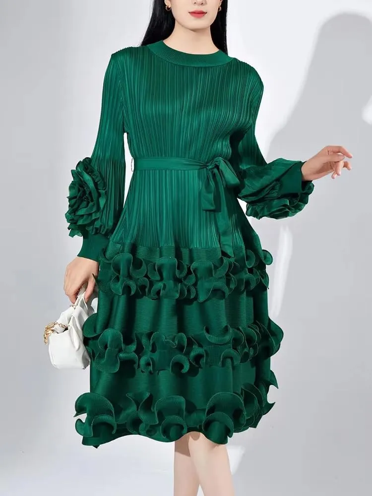 GUOYUXIAO Women's Dress Pleated Elegant Round Neck Sleeveless Skirt