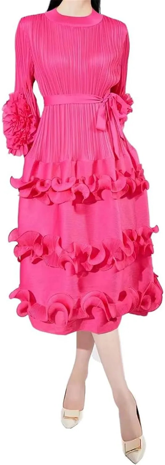 GUOYUXIAO Women's Dress Pleated Elegant Round Neck Sleeveless Skirt