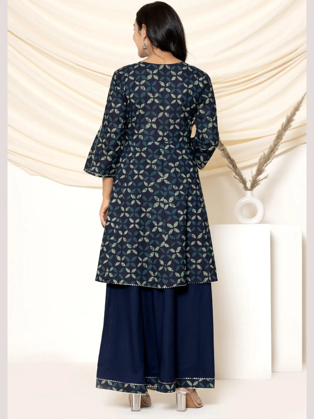 Hand Work Anarkali Kurta with Skirt - Navy Blue