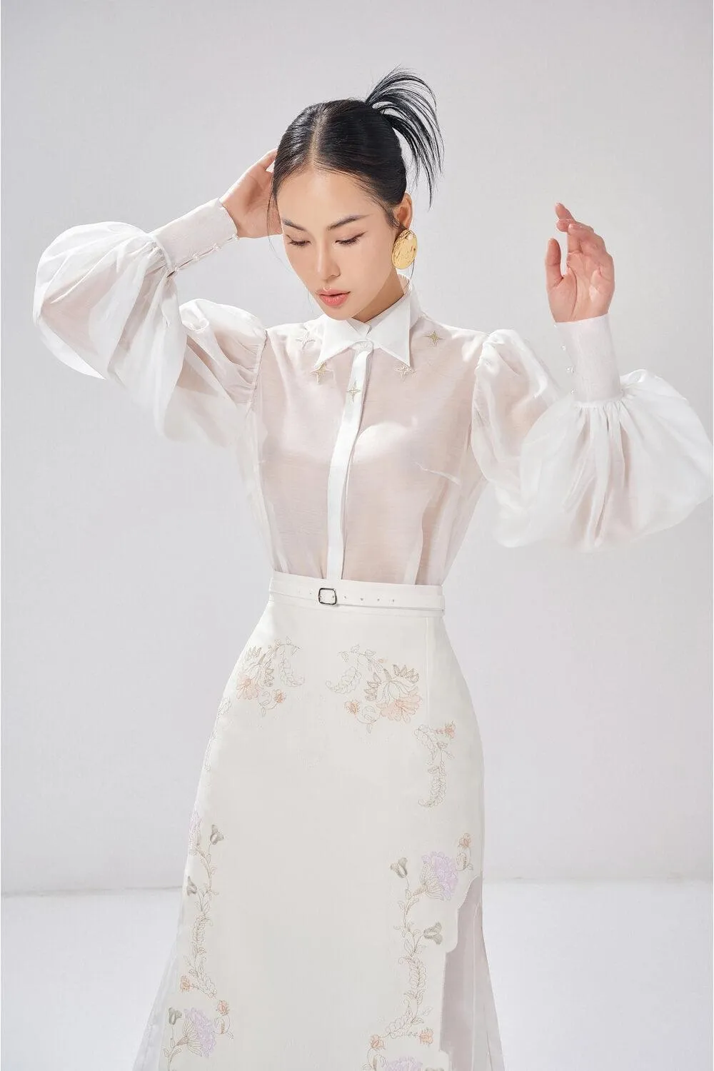 Jaylee Straight Side Slit Crepe Midi Skirt