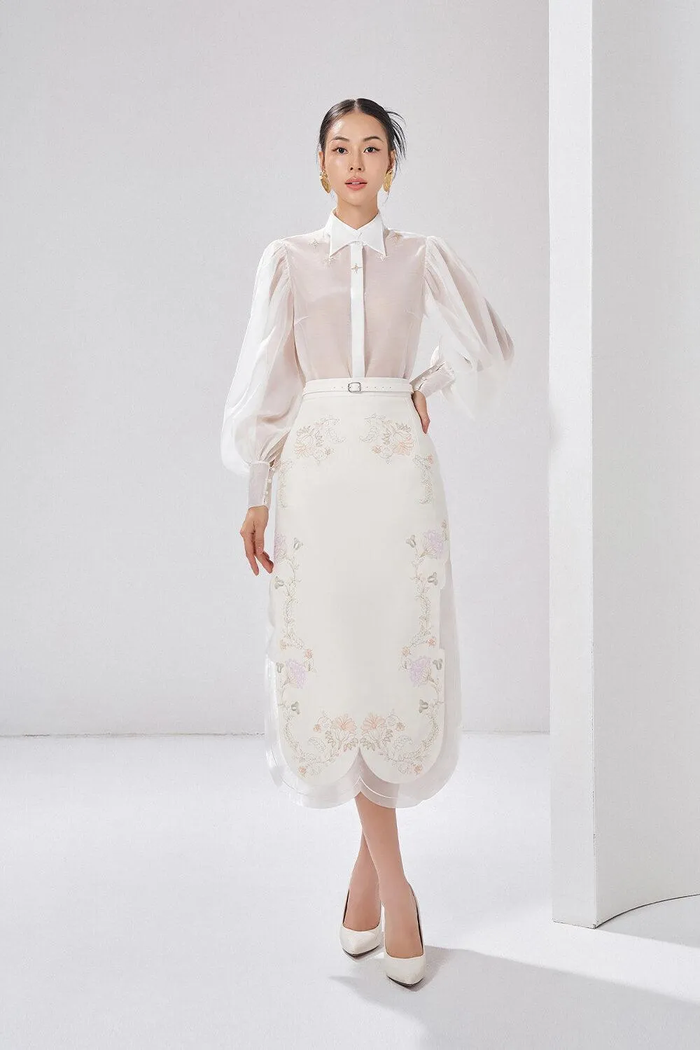 Jaylee Straight Side Slit Crepe Midi Skirt