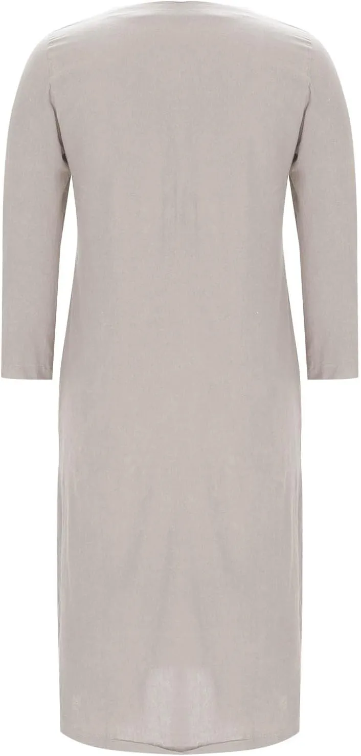 jsaierl Women Button Down V Neck Long Sleeve Cotton Linen Shirts Dress Oversized Flowy Shift Dress Solid Plus Size Maxi Dress