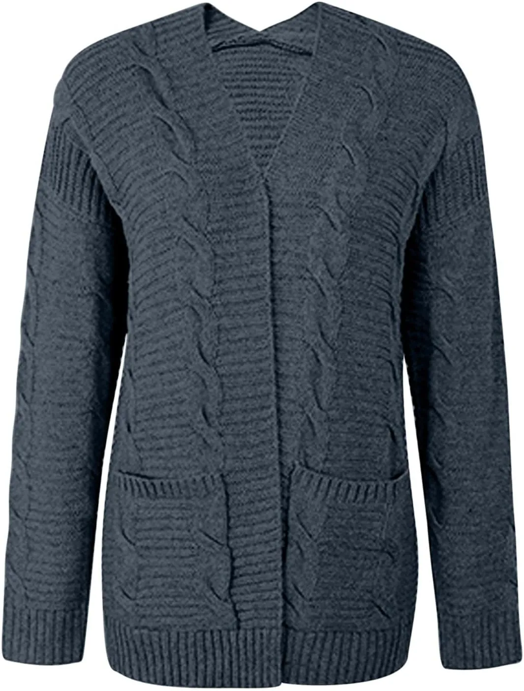 Knit Cardigan for Womens Soft Chunky Cable Knitted Open Front Long Sleeve Sweater Outwear Cover Up with Pockets